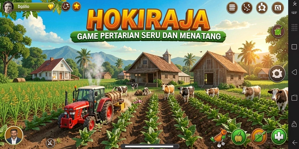 Gambaran screenshot HOKIRAJA memperlihatkan kebun yang rimbun dan berwarna-warni.