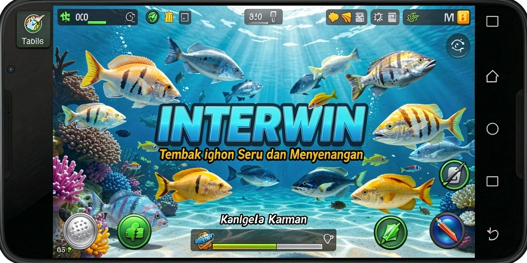 Screenshot gameplay INTERWIN menunjukkan aksi menembak ikan yang seru.