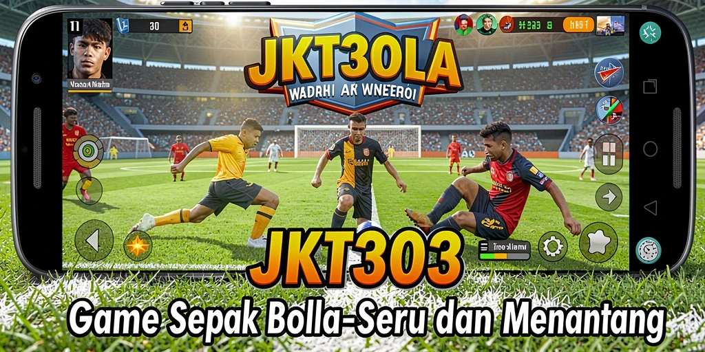 Tampilan gameplay menegangkan dalam JKT303 dengan aksi sepak bola yang mengesankan.